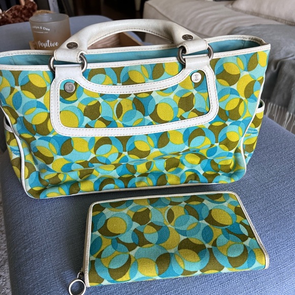 Céline Multicolor Canvas Leather Boogie Satchel Tote Bag and Wallet Turquoise - Picture 2 of 16